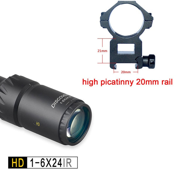 Discovery HD 1-6X24 IR Long Eye Relief Hunting Riflescope Tactical optical sight Illuminated R&G Rifle Scope fit 30-06 308 AR15
